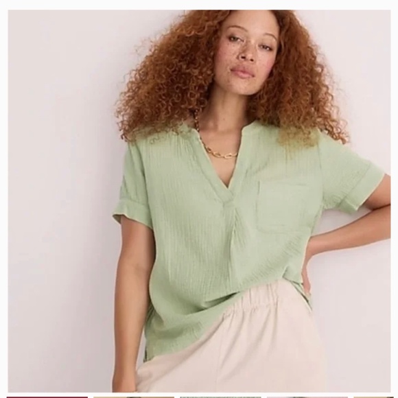 J. Crew Tops J Crew Sage Green V Neck Gauze Popover Top Front Pocket Vneckline Poshmark